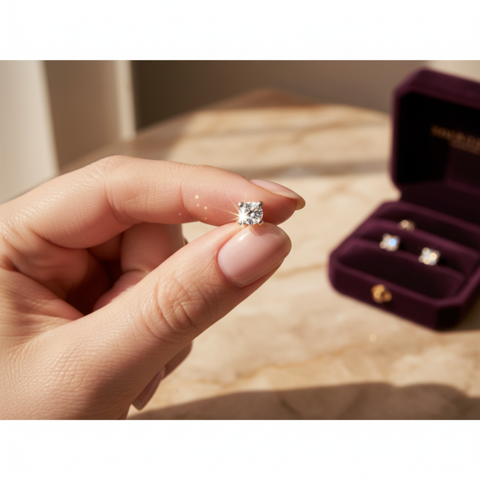 14K Altın 0.20 Karat Tektaş Pırlanta Küpe