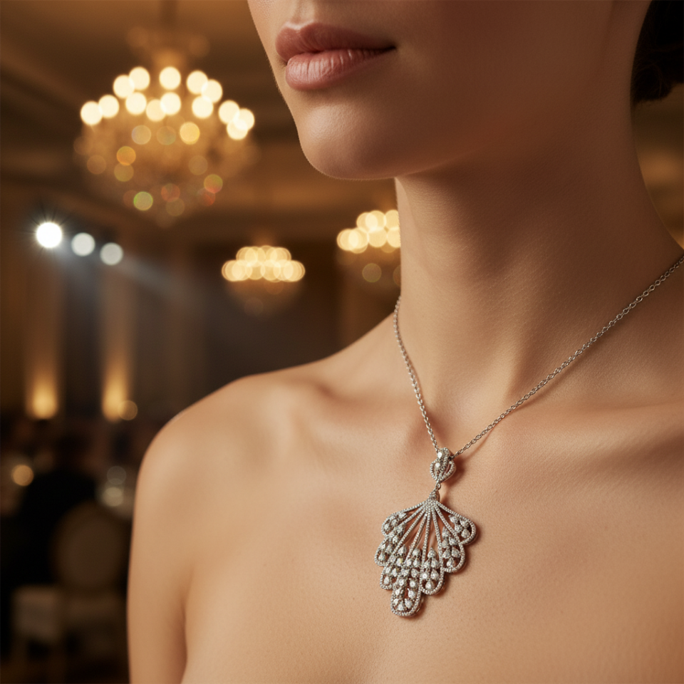 14 Ayar Altın 2.21 Karat Pırlanta Taşlı Özel Tasarım Saray Modeli Kolye