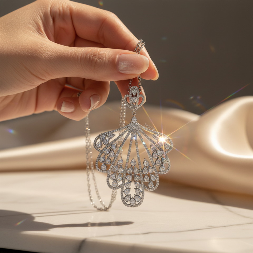 14 Ayar Altın 2.21 Karat Pırlanta Taşlı Özel Tasarım Saray Modeli Kolye