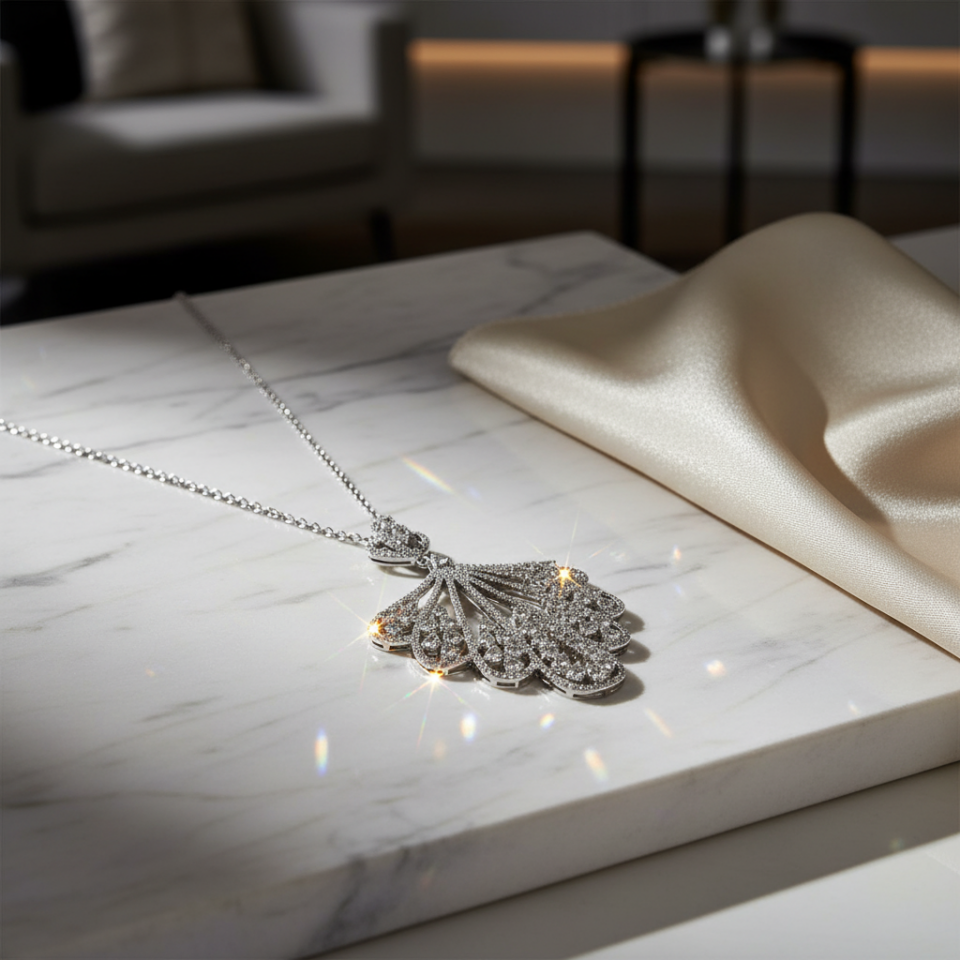14 Ayar Altın 2.21 Karat Pırlanta Taşlı Özel Tasarım Saray Modeli Kolye