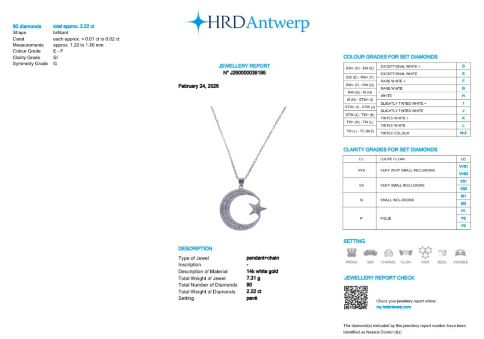 14 Ayar Altın 2.22 Karat Pırlanta Ay Yıldız Kolye